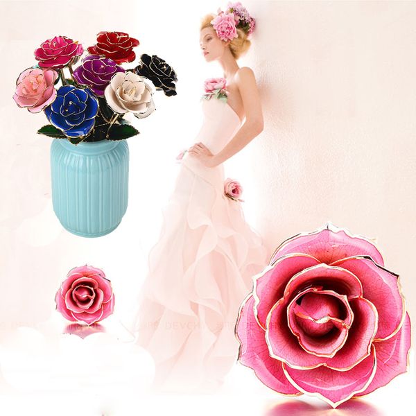 

plant artificial rose gold foil beautiful emulational flower gift valentine's day colorful floral decor prop l restaurant