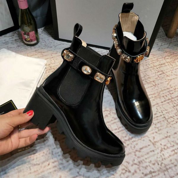 

new arrival women boots luxury designer thick heel desert platform boot bee star genuine leather winter shoe size 35-41, Black
