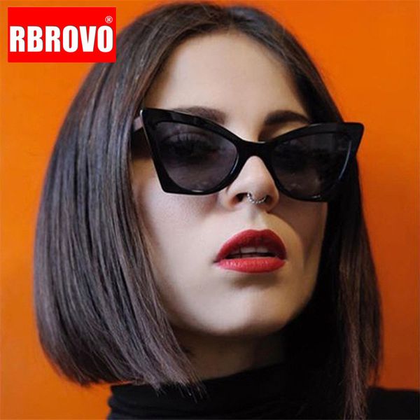 

rbrovo 2020 luxury cateye sunglasses women plastic large frame sun glasses classic vintage outdoor oculos de sol gafas uv400, White;black