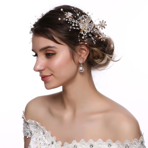 

elegant ladies alloy full rhinestone pearl bride wedding party hair clips charming hair accessories for womens headwear hairpins