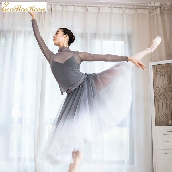

ballerina gradient color skirt for women ballet skirt gauze in autumn/winter mid-length tutu for adult, Black;red