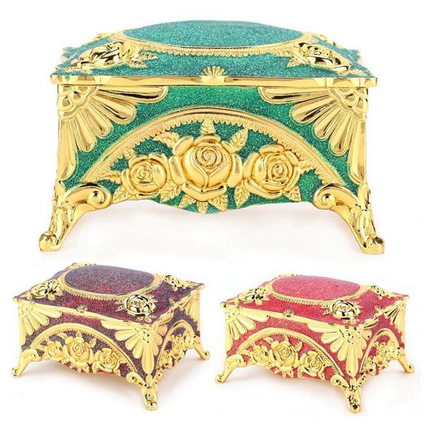 

zinc alloy european style classic retro jewelry box royal court rose renovate jewelry container jewelrystorage box watch display, Black;blue
