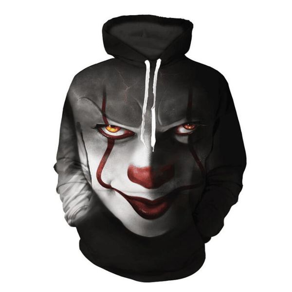 

men's 3d clown paint hooded coat long sleeves couple hoodies loose sweatshirts side pockets boys streetwear warm clothing for autumn wi, Black
