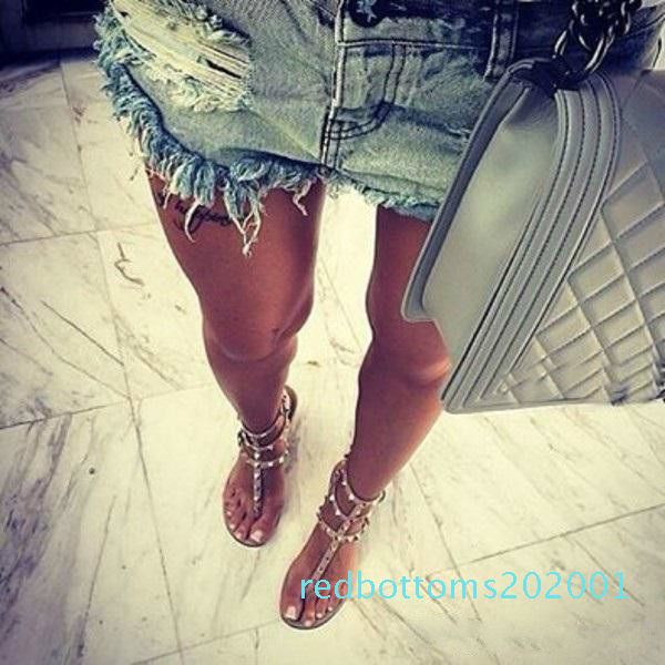 

zapatos mujer цвет заклепка шипастых гладиатор плоских сандалии женщины камни шипованной флип сандал большого размер дизайнерские женщины де, Black