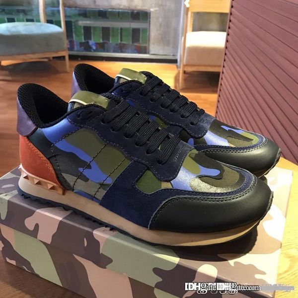 

18valenti garavaniss camouflage leather and suede trim canvas sneaker fashion army green blue sneaker leather shoes with box