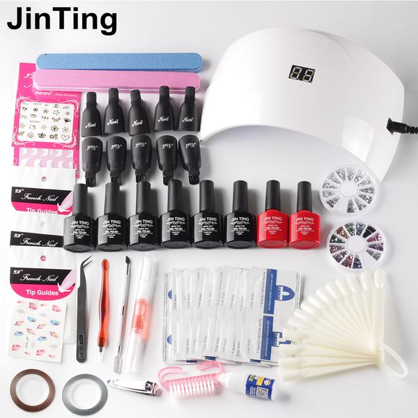 

nail set 24w sun9 or 36w uv led lamp dryer 6 color nail gel polish varnish coat manicure tools set kit