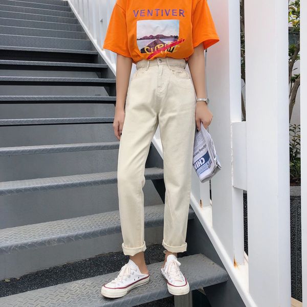 

women's jeans casual white loose korean harem pants high waist straight black retro spring 2021 clothing women, Blue