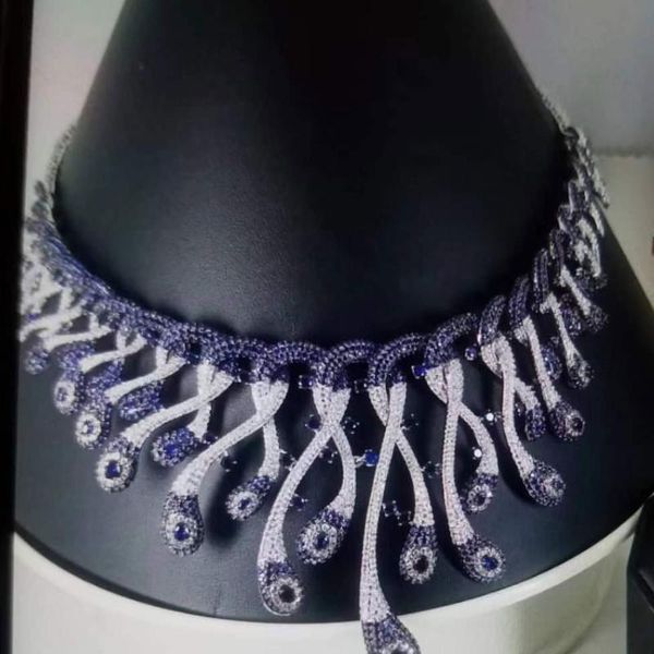 

godki luxury palm tree leaf nigerian choker jewelry sets for women wedding cubic zircon cz dubai gold bridal jewelry set 2020, Silver