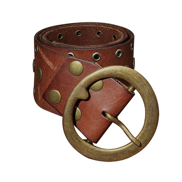

artka vintage style cowskin solid handmade rivet women's irregular genuine leather fashion belt g09675 c19010301, Black;brown