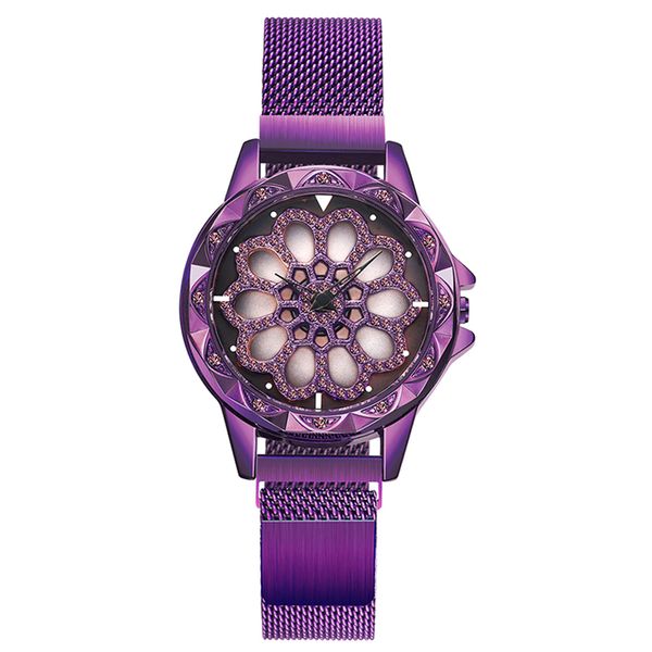 

women ladies elegant magnetic band accurate quartz luxury rhinestone wrist watch round waterproof alloy analog gifts floral dial, Slivery;brown
