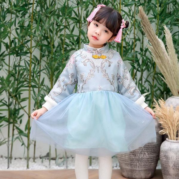 

girl clothes 2020 newly arrived kids baby girls floral embroidery tulle dress winter princess new year tang suit dress girl #d18, Red;yellow