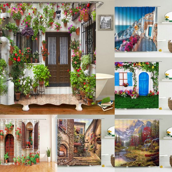 

garden flowers scenery shower curtains bath curtain waterproof bathroom home decor washable fabric bathroom screens