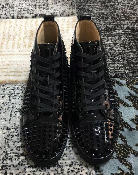 

fashion men shoes flat red bottom spiked sneakers shoes pik pik spikes trendy patent leather skateboarding walking -- party wedding dress, Black