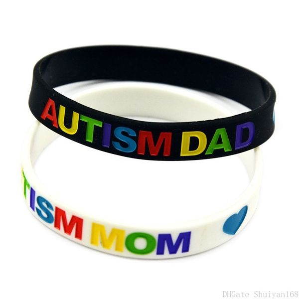 

autism dad and mom silicone bracelets black white color rubber band silicone wristband bracelet jelly bangle for kids women men jewelry gift