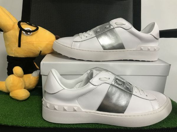 

original men shoes fashion gold striped leather low to help all white men and women casual shoes size 35-46