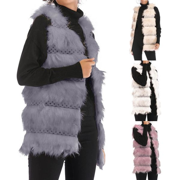 

fashion women casual loose solid color sleeveless cardigan plush vest women woven coats women's winter jackets and coats, Black;white