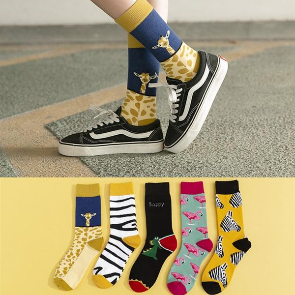 Zebra Flamingo Giraffe Dinosaurier Tier Socken Streetwear Lustige Cartoon Muster Neuheit Baumwolle Warme Kurze Glückliche Frauen Männer Socken