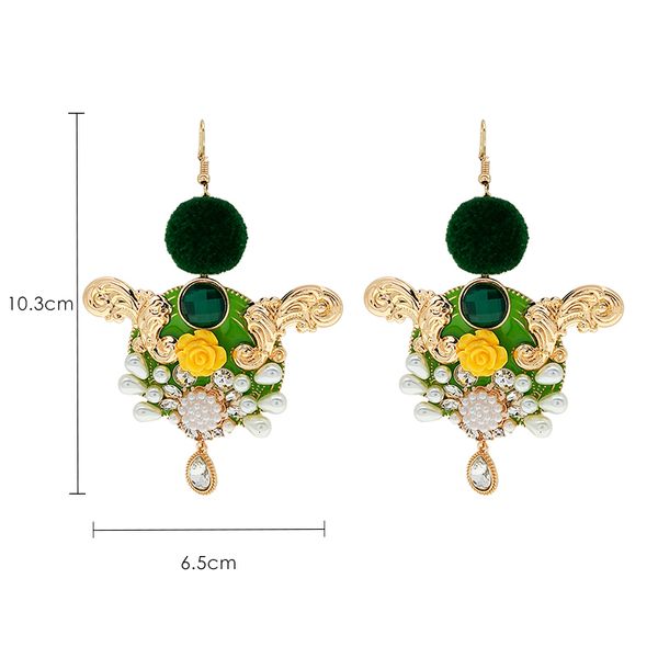 

vintage ethnic style tassels female pendant temperament long green hair ball earrings j190628, Golden