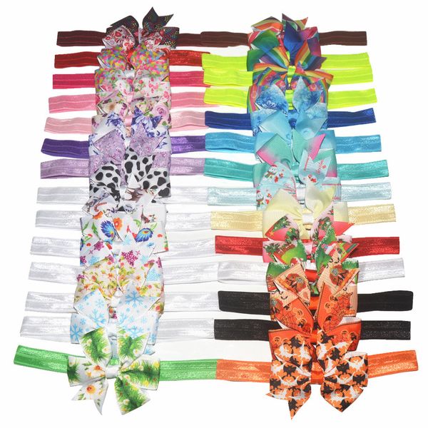 

new girls christmas headbands dovetail bow children halloween hair accessories bow hair band 28 colors c633, Slivery;white