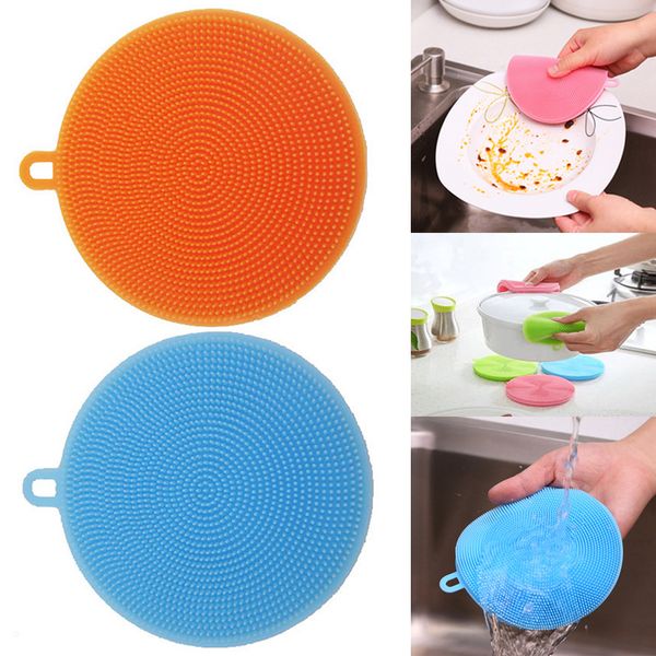 

round shape multifunctional kitchen washing tool silicone scrubbers silicone sponge dishwashing brush cleaning brushes for pot pan dish bowl