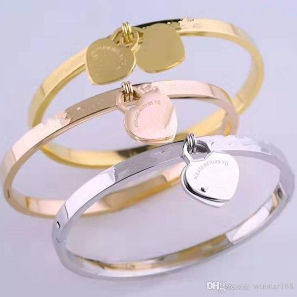 

forever love heart bracelets new brand 316l stainless steel rose gold silver wristband charm bangle woman party gift fashion jewelry, Black