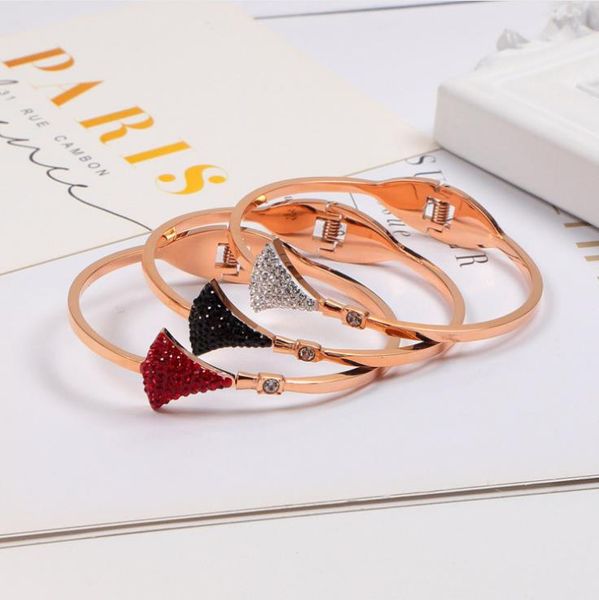 

korean diamond inlaid titanium steel 18k rose gold bracelet with color diamond, Golden;silver