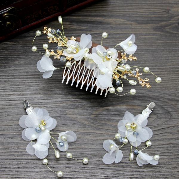 

blue green pink white red flower hair combs wedding bridal head jewelry women prom headpiece hair accessories bridal comb, Golden;white