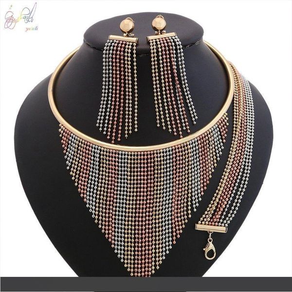 

оптовая продажа золотого цвета ожерелье серьги браслет набор кисточка новый простой вечернее платье ювелирные наборы для женщин, Black