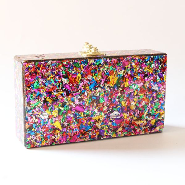 

colorful color acrylic box clutches women messenger shoulder day clutches lady fashion glitter flap shell nice acrylic bags