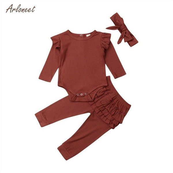 

arloneet baby girl clothes winter romper bodysuit ruffle pants leggings outfits 3pcs set kids fashion girls 2019 kids outfits, White