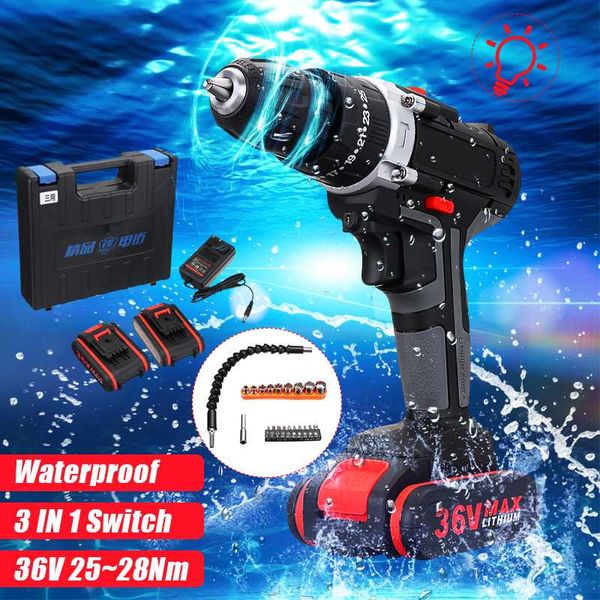 

36v 25~28nm power tools cordless compact drills tool impact drill driver,1/2pcs batteries 2-speed 25 torque kit set