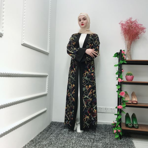 

factory price muslim women floral print abaya s-2xl islamic women plus size summer kimono with belt, Red