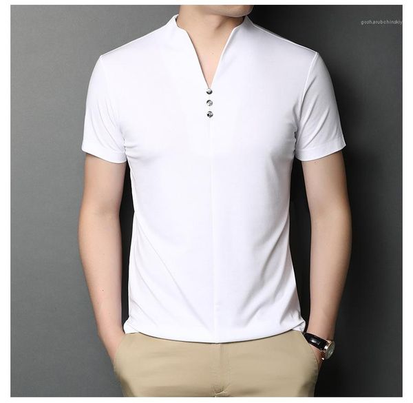 

shirts summer short sleeve tees solid color v neck simple casual mens designer button t, White;black