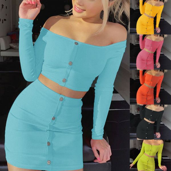 

женская сексуальная 2 шт bodycon двухкусочный crop top и юбка set платье партии, White