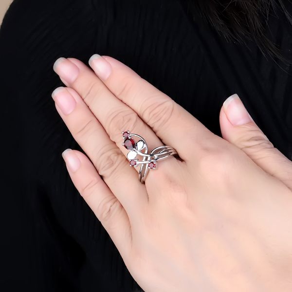 

gem's ballet 1.3ct natural red garnet gemstone ring solid 925 sterling silver flower ring for women wedding fine jewelry