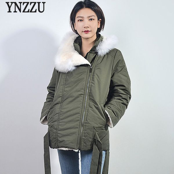 

ynzzu casual army green new winter women's down jacket chic 90% duck down coat women with fur collar warm female jacket o797, Black