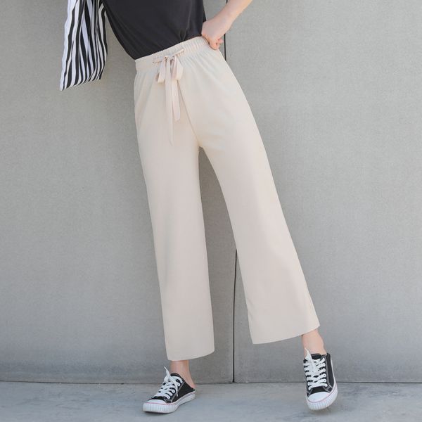 

new high waist women wide leg pants 2018 loose casual trousers women chiffon ankle-length street wear, Black;white