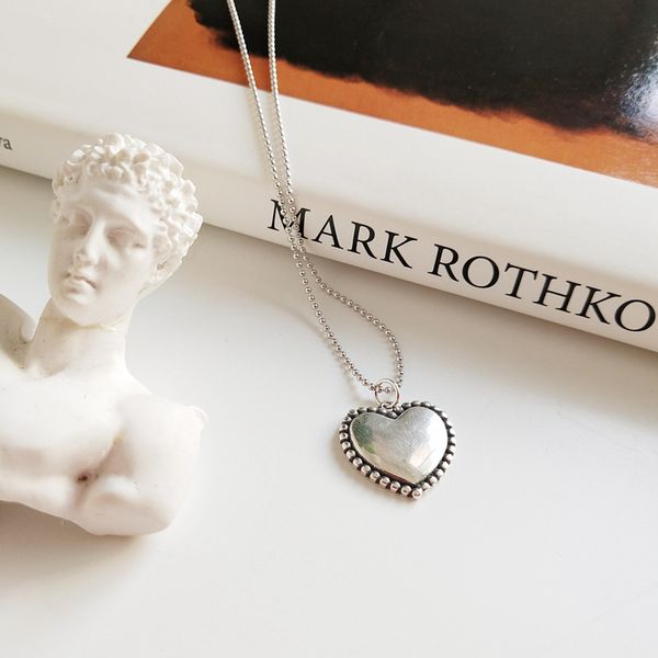 

louleur 925 sterling silver vintage glossy heart pendant necklace silver round bead chain heart necklace for women jewelry charm