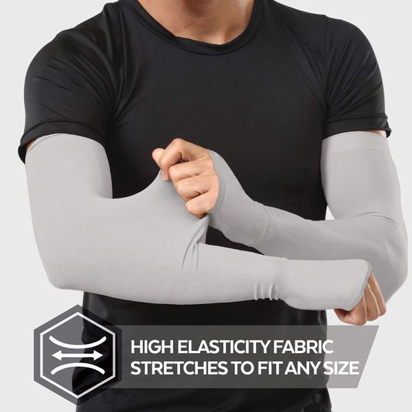 

1 pair ultralight ice fabric arm sleeves warmer summer sports uv protection outdoor running basketball volleyball cycling men, Black