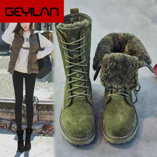 

genuine leather snow boots woman winter boots winter women's shoes pig split ladies platform booties drop shipping, Black