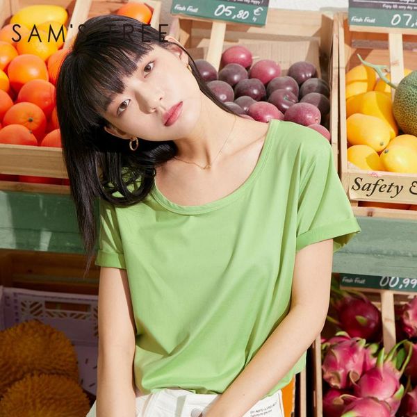 

sam's tree multicolor solid minimalist casual t-shirts women 2020 summer pure short sleeve korean ladies daily basic tee, White