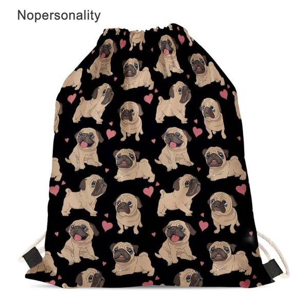 

nopersonality adorable pug printed drawstring backpack for women boys girls string bag kids travel storage bags