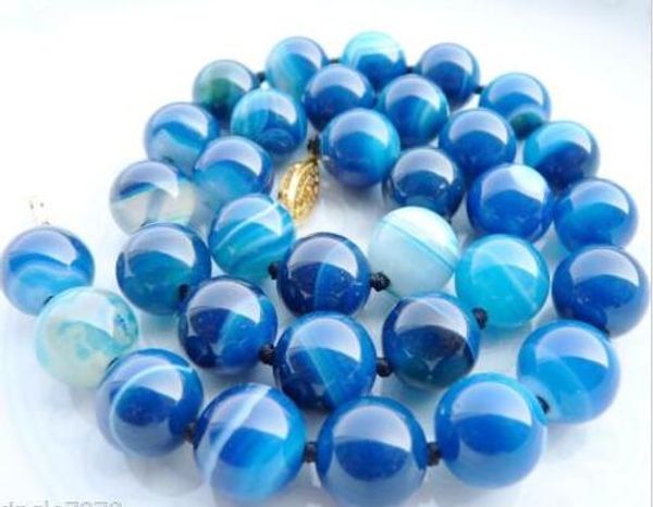 

10mm genuine rare blue chalcedony beads necklace, Silver