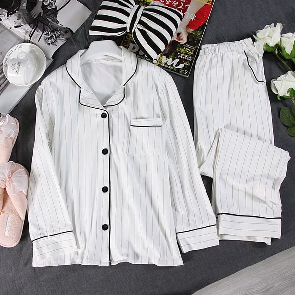 

zdfurs*white striped pajamas sets women casual cotton long sleeve sleepwear suit 2 piece spring homewear lounge pants suits, Black;red