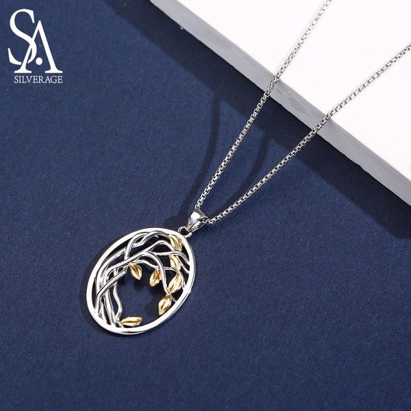 

sa silverage 925 sterling silver tree of life pendant necklaces for women gold color silver long maxi chain necklace chokers