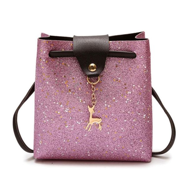 

bageek pu leather sequin small women messenger bags fashion glitter mini crossbody bag female bucket tote with pendant