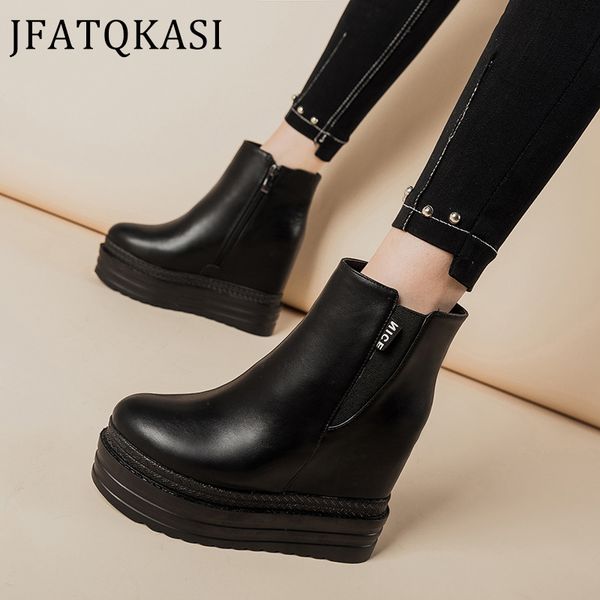 

women boots platform thick sole boots woman leather upper female shoes non-slip fashion female shoes plus size 2020 new, Black