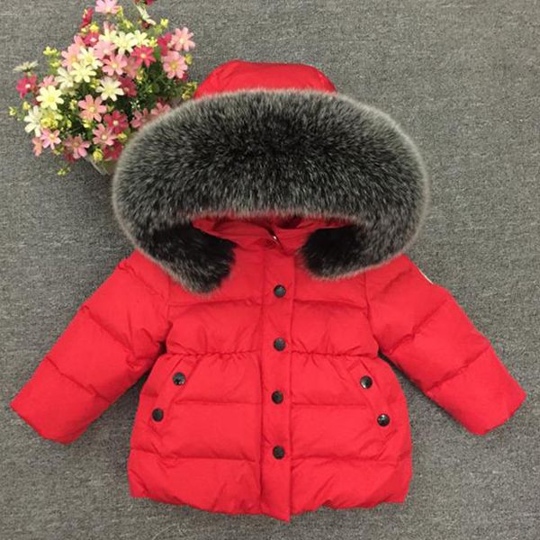 

winter clothing boys girls thickening long jacket children outerwear winter jackets coats kids hoodie big nature fur duck down, Blue;gray