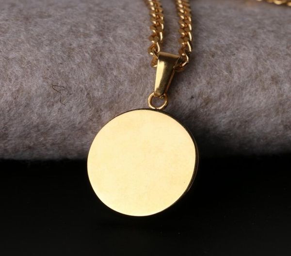 

Brand Designer Round Coin Pendant Necklace Fashion Circle Stainless Steel Silver Gold Hip Hop Rock Necklaces Jewelry for Men 60cm Chains