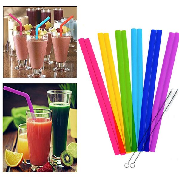 

silicone straw new 12pcs reusable smoothie straws with cleaning brushes extra wide large straws extra long flexible jumbo